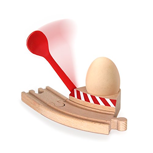 Neue Freunde® Eierbecher Set für Kinder - Eierbecher aus Holz mit Schranke, mit kleinem Löffel als Zugschranke - Frühstück mit Eisenbahn- für Kinder